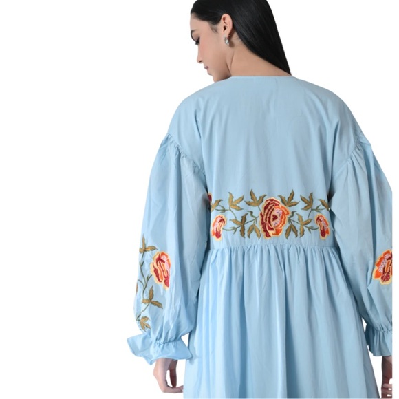 Anthropologie Samant Chauhan Tiered Embroidered Maxi Dress, Blue Size M NWT - Picture 12 of 12